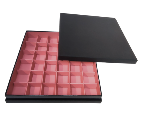 Portofino box L204xW204xH31mm + compartments black antique pink