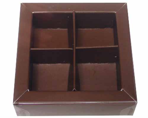 Windowbox 66x66x19mm 4 division chocolat laque
