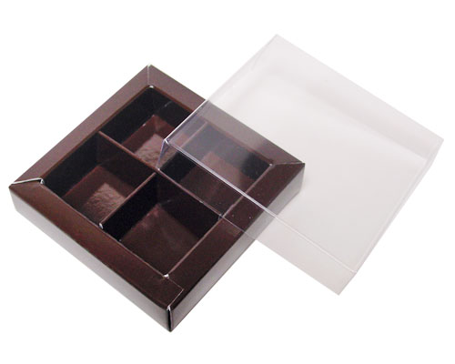 Windowbox 66x66x19mm 4 division chocolat laque