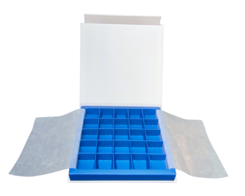 Flip flap box L166xW166xH19mm white ocean blue