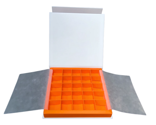 Flip flap box L166xW166xH19mm white apricot orange