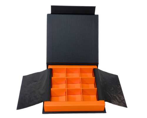 Flip flap box L100xW100xH19mm black apricot orange