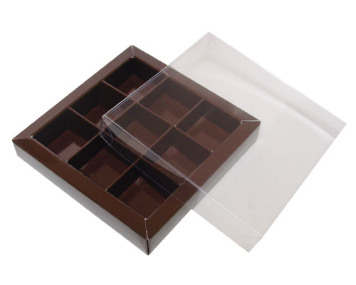 Windowbox 100x100x19mm 9 division chocolat laqué 