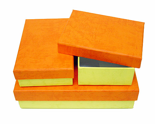 Paperboxes rectangular set of 3 / one large/ two smaller / orange/yellow