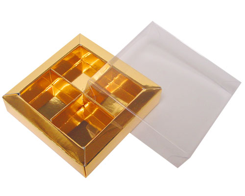 Windowbox 66x66x19mm 4 division shiny gold 