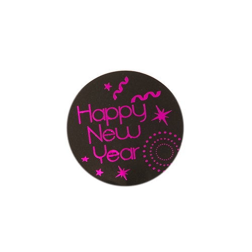 Label Happy new year matte black/shiny azalea 500pcs