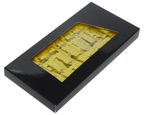 4-Flap Folding version Chocolate Bar Box with opening, noir laque