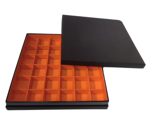Portofino box L204xW204xH31mm + compartments black sunset orange