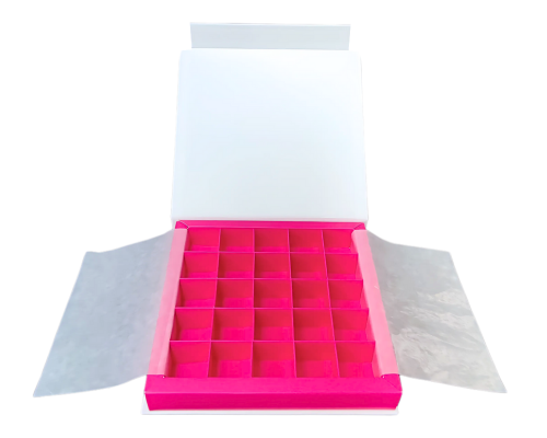Flip flap box L188xW188xH29mm white fuchsia