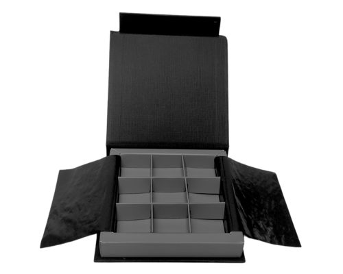 Flip flap box L100xW100xH19mm black warm grey