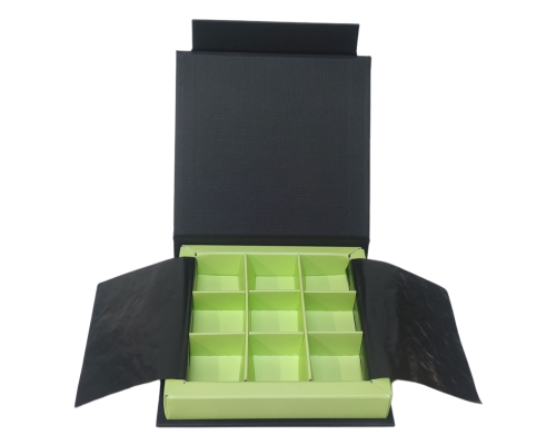 Flip flap box L100xW100xH19mm black pistache