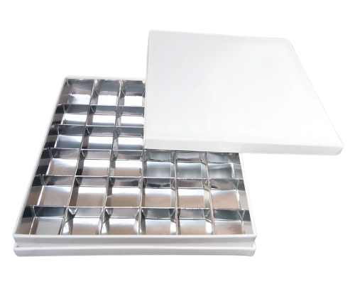 Portofino box L204xW204xH31mm + compartments white silvershine