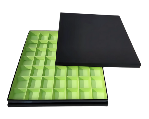 Portofino box L244xW244xH31mm + compartments black pistache