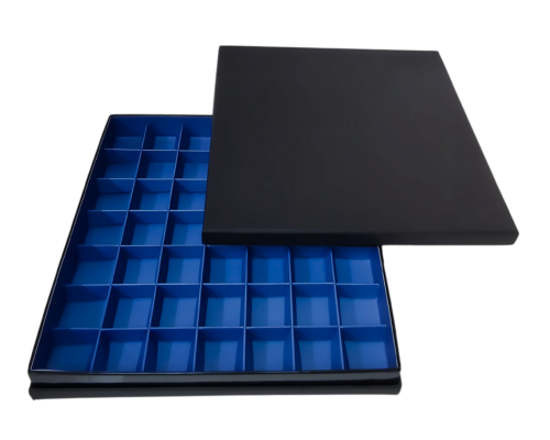 Portofino box L244xW244xH31mm + compartments black ocean blue