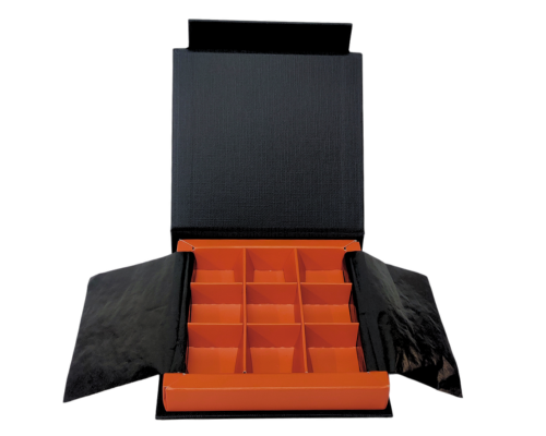 Flip flap box L100xW100xH19mm black sunset orange