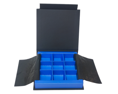 Flip flap box L100xW100xH19mm black ocean blue