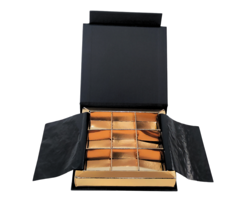 Flip flap box L100xW100xH19mm black goldshine